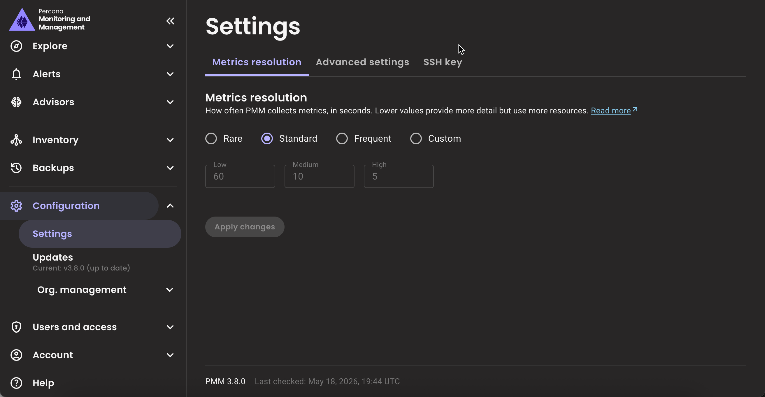 PMM Settings in native UI